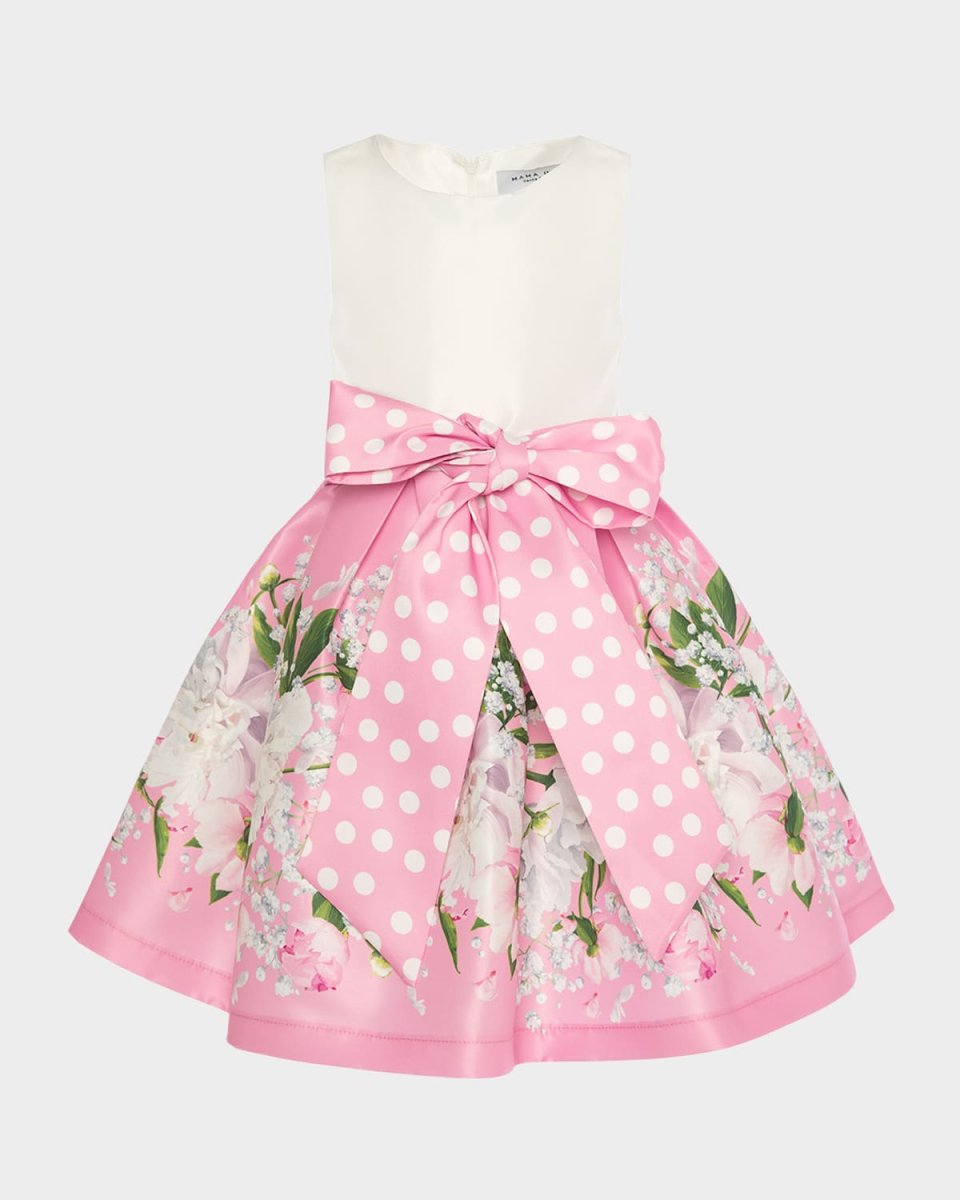 Girl's Sleeveless Floral & Polka Dot Dress with Bow, Size 3T